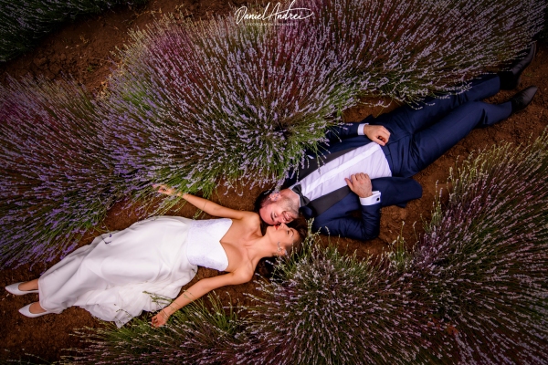fotografie de nuntă, lavandă, compoziție romantică, evenimente speciale, nunți, îndrăgostiți, natură, emoție